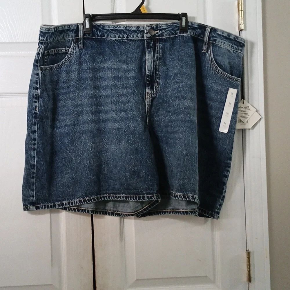 AVA &  VIV  midi high rise relaxed fit no gap waistband denim shorts Sz 26 NWT